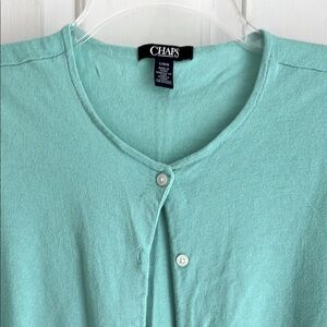 Chaps Aqua Teal Mint Green Button-Up Cotton Cardigan Large NWOT